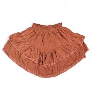 Kikula Brown Ruffle Tiered Skort Size Small Boho Coquette